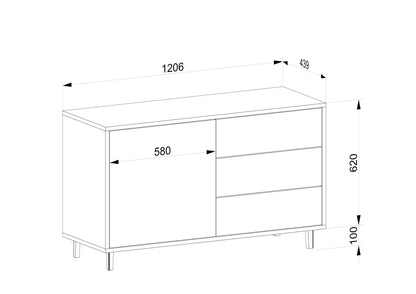 Schwarzes und naturgeöltes Sideboard "schmale Fuge" von Wildwuchs-Möbel aus Eiche, 120 cm breit, moderne Design, zwei Türen.