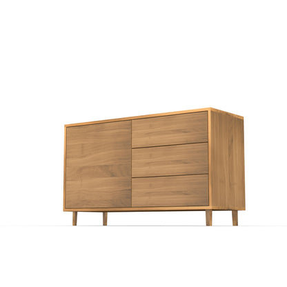 Schmales Eiche Sideboard "schmale Fuge" von Wildwuchs-Möbel, naturgeölt, 120 cm breit, mit zwei Schubladen und Holzoberfläche
