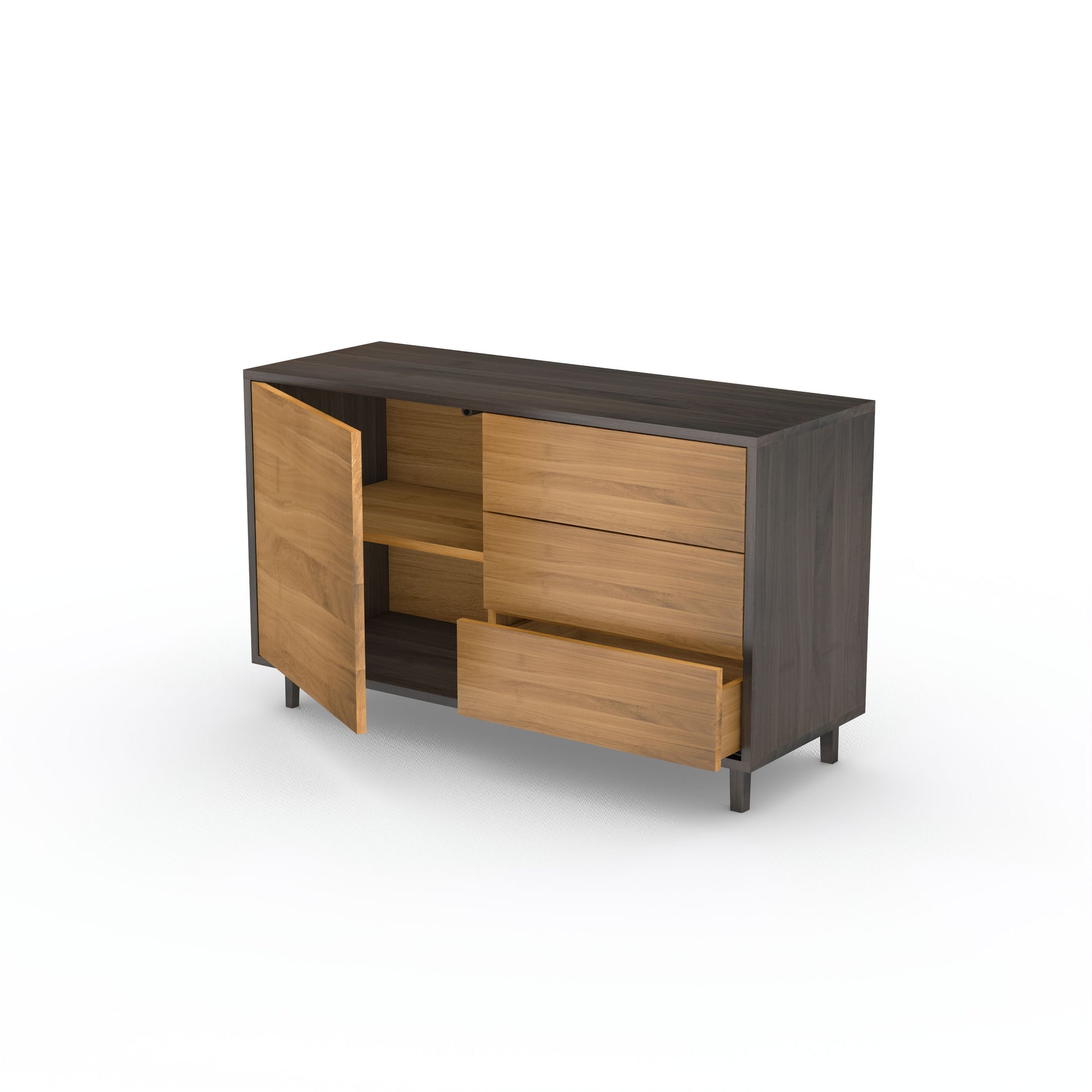 Schmaler Eiche Sideboard "schmale Fuge" von Wildwuchs-Möbel in Natur und Schwarz geölt, 120 cm breit, modernes Design