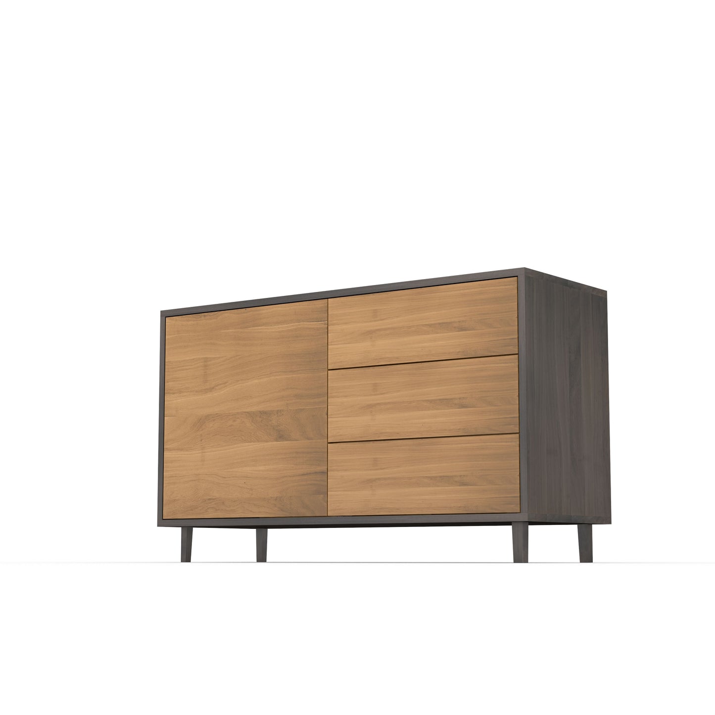 Schmaleres Sideboard "schmale Fuge" von Wildwuchs-Möbel, Eiche natur/Schwarz geölt, 120cm, modernes Design, zwei Türen.
