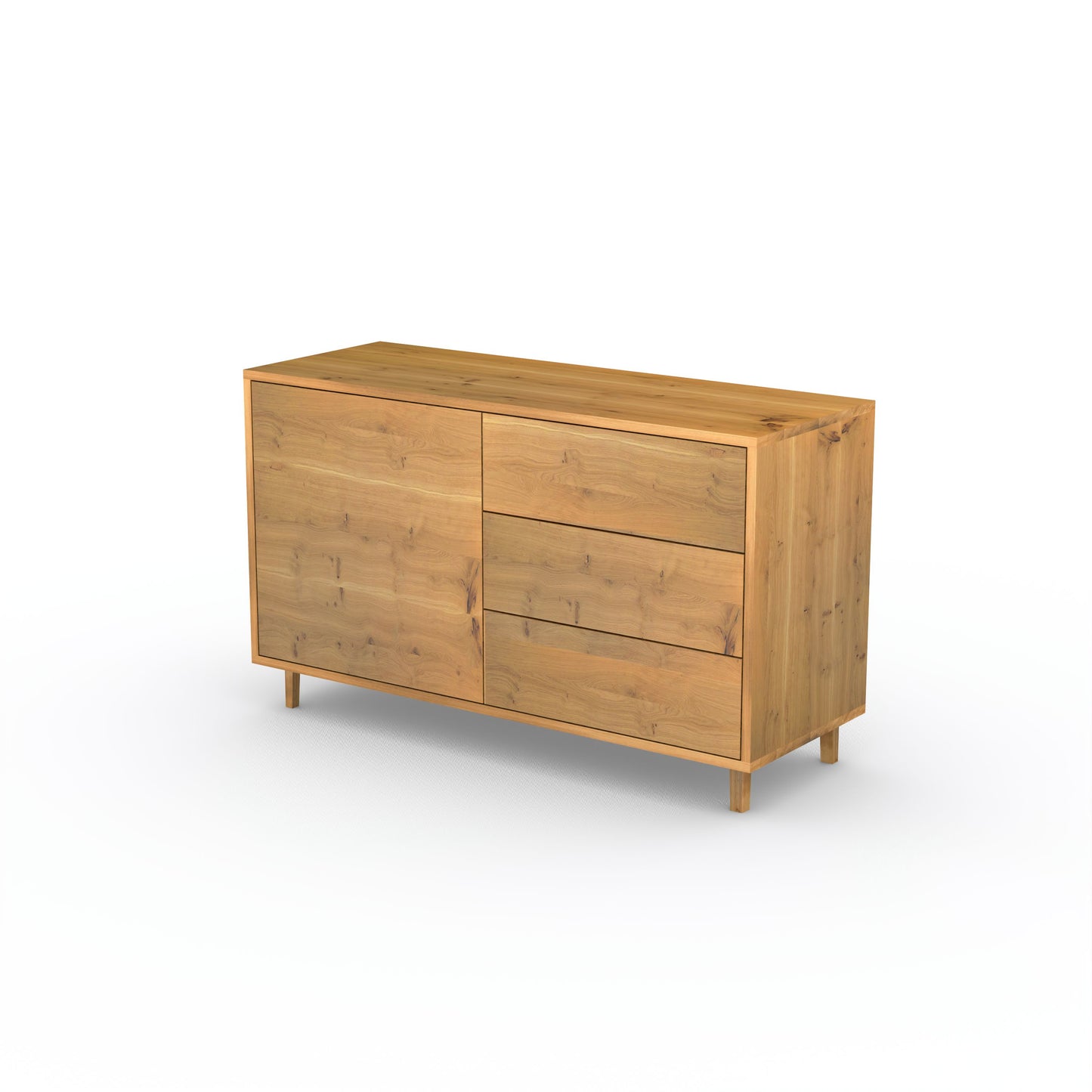 Rustikales Eiche Sideboard "schmale Fuge" von Wildwuchs-Möbel, natur geölt, 120cm breit, mit schmalen Fugen und modernem Design