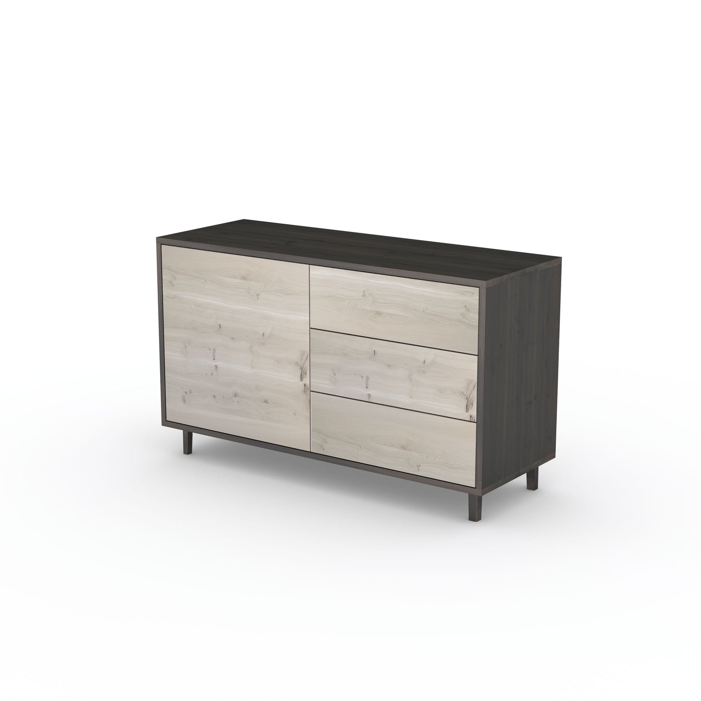 Rustikales Eiche Sideboard "schmale Fuge" von Wildwuchs-Möbel in Schwarz und Weiß geölt, 120cm breit, mit modernem Design