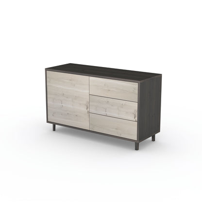 Rustikales Eiche Sideboard "schmale Fuge" von Wildwuchs-Möbel in Schwarz und Weiß geölt, 120cm breit, mit modernem Design