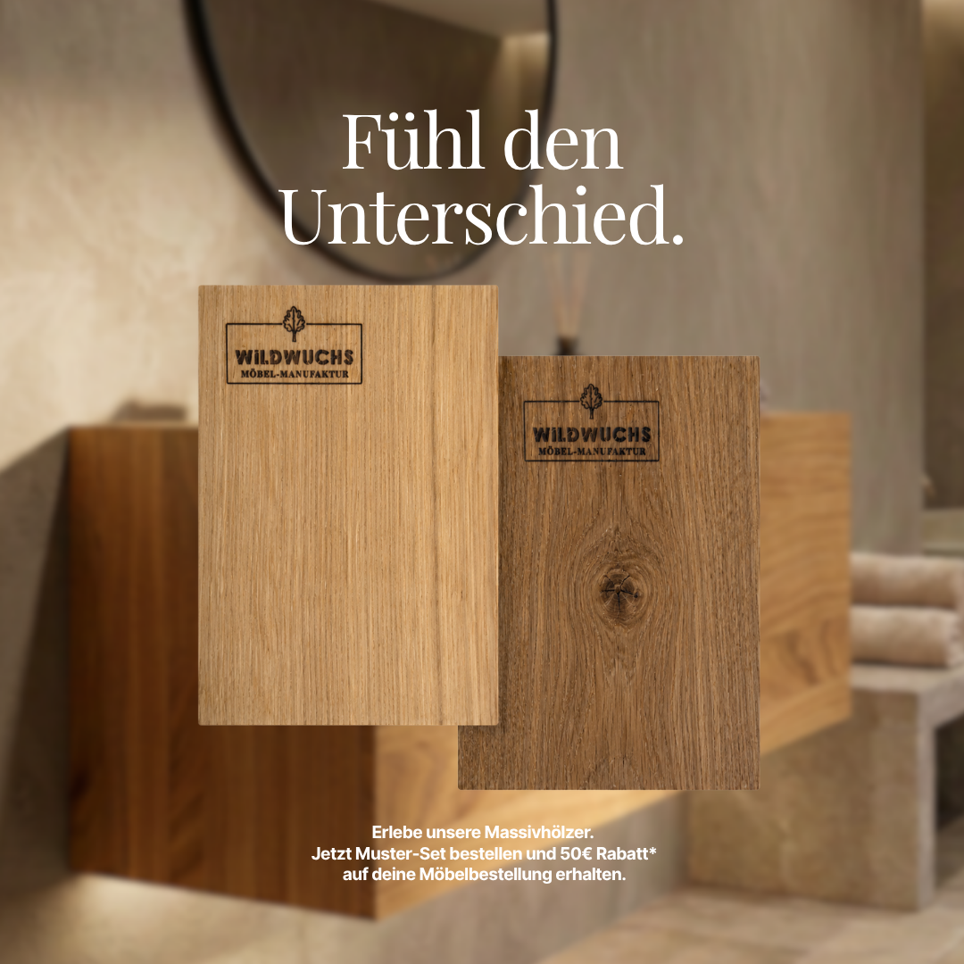 Holzmuster-Set Natur Premium/Rustikal von Wildwuchs Möbel mit verschiedenen Massivholz-Finishes zur Auswahl für Zuhause