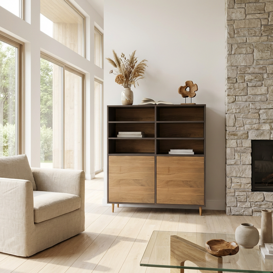 Highboard Eiche Premium - Natur/Schwarz gewachst 120cm