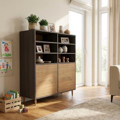 Highboard Eiche Premium - Natur/Schwarz gewachst 120cm