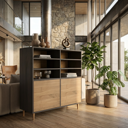 Highboard Eiche Premium - Natur/Schwarz gewachst 120cm