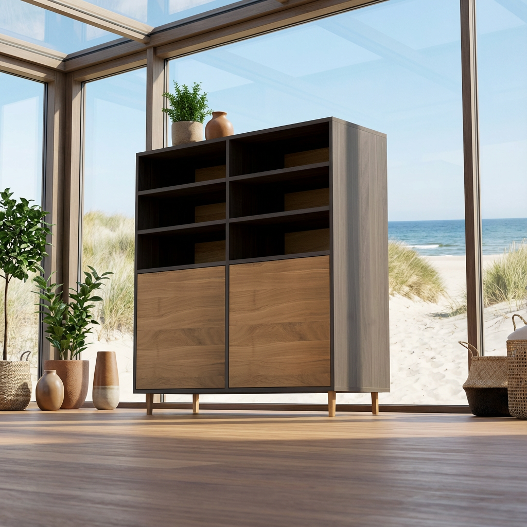 Highboard Eiche Premium - Natur/Schwarz gewachst 120cm