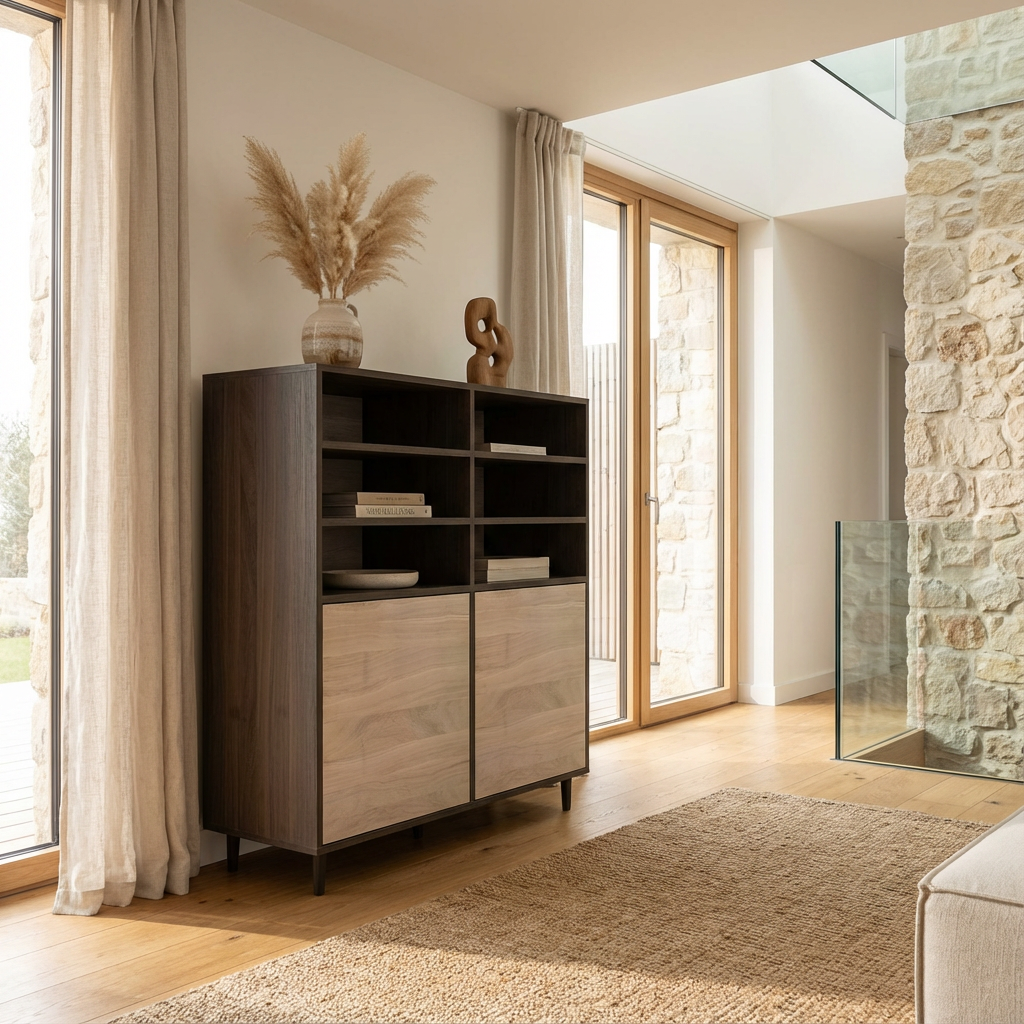 Highboard Eiche Premium - Schwarz/Weiss gewachst 120cm