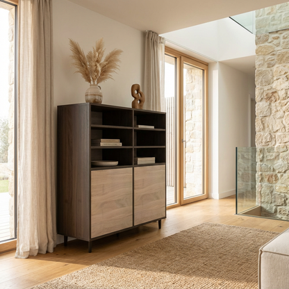 Highboard Eiche Premium - Schwarz/Weiss gewachst 120cm