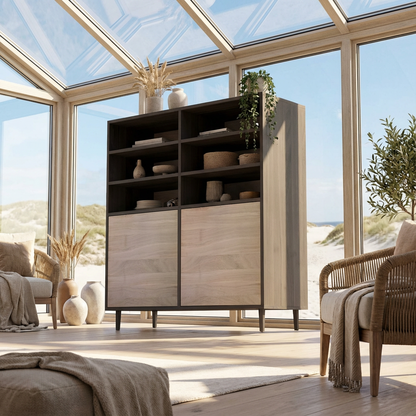 Highboard Eiche Premium - Schwarz/Weiss gewachst 120cm