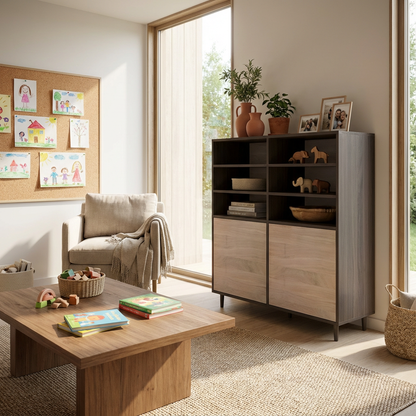 Highboard Eiche Premium - Schwarz/Weiss gewachst 120cm