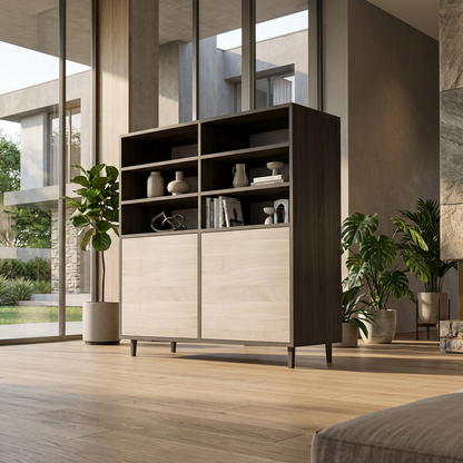 Highboard Eiche Premium - Schwarz/Weiss gewachst 120cm