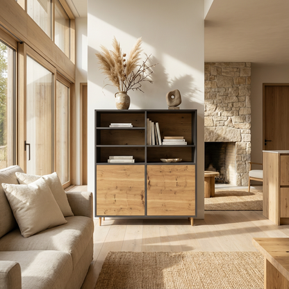 Highboard Eiche Rustikal - Natur/Schwarz gewachst 120cm