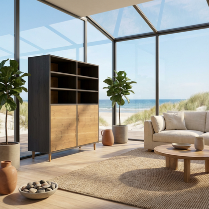 Highboard Eiche Rustikal - Natur/Schwarz gewachst 120cm