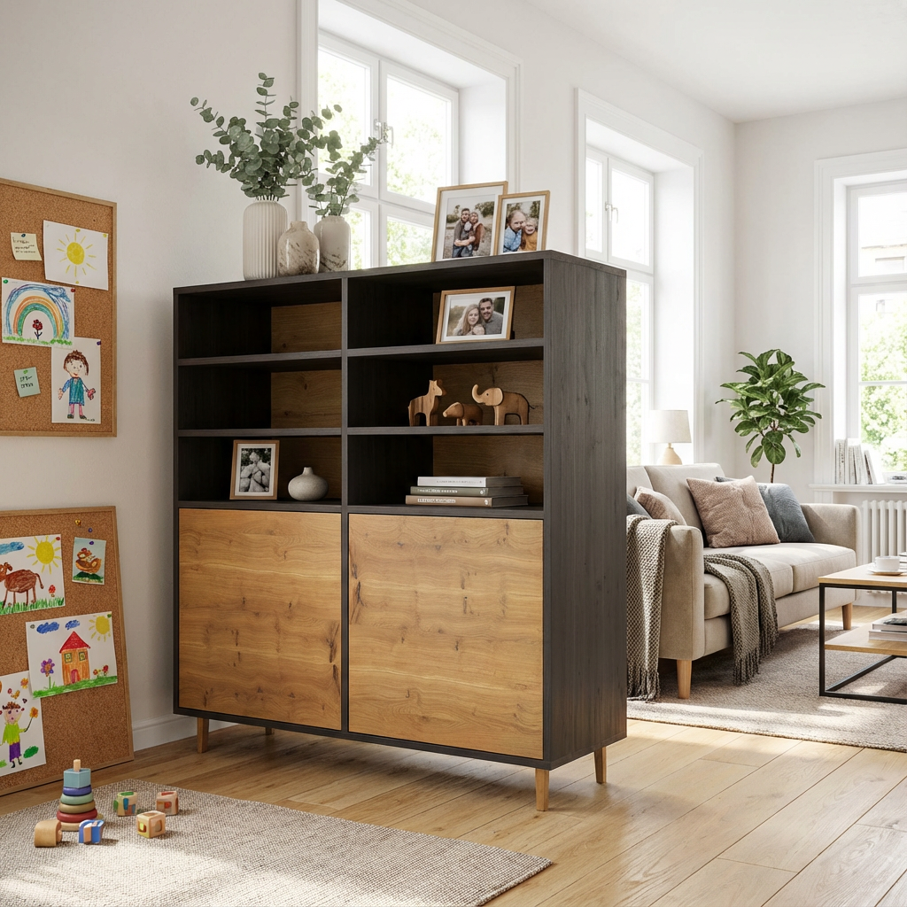 Highboard Eiche Rustikal - Natur/Schwarz gewachst 120cm