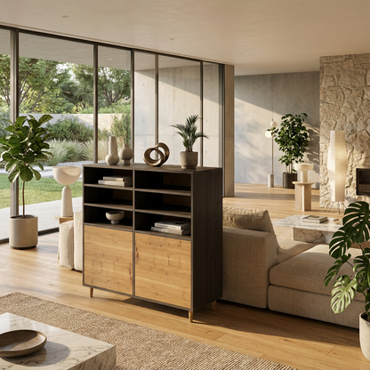 Highboard Eiche Rustikal - Natur/Schwarz gewachst 120cm