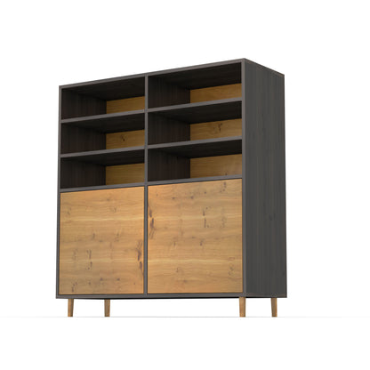 Highboard Eiche Rustikal - Natur/Schwarz gewachst 120cm