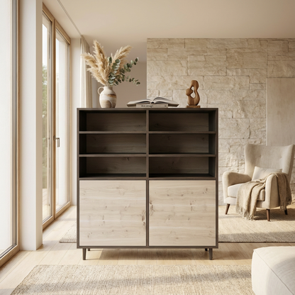 Highboard Eiche Rustikal - Schwarz/Weiss gewachst 120cm