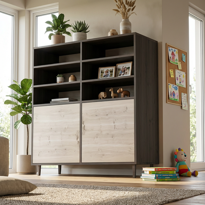 Highboard Eiche Rustikal - Schwarz/Weiss gewachst 120cm