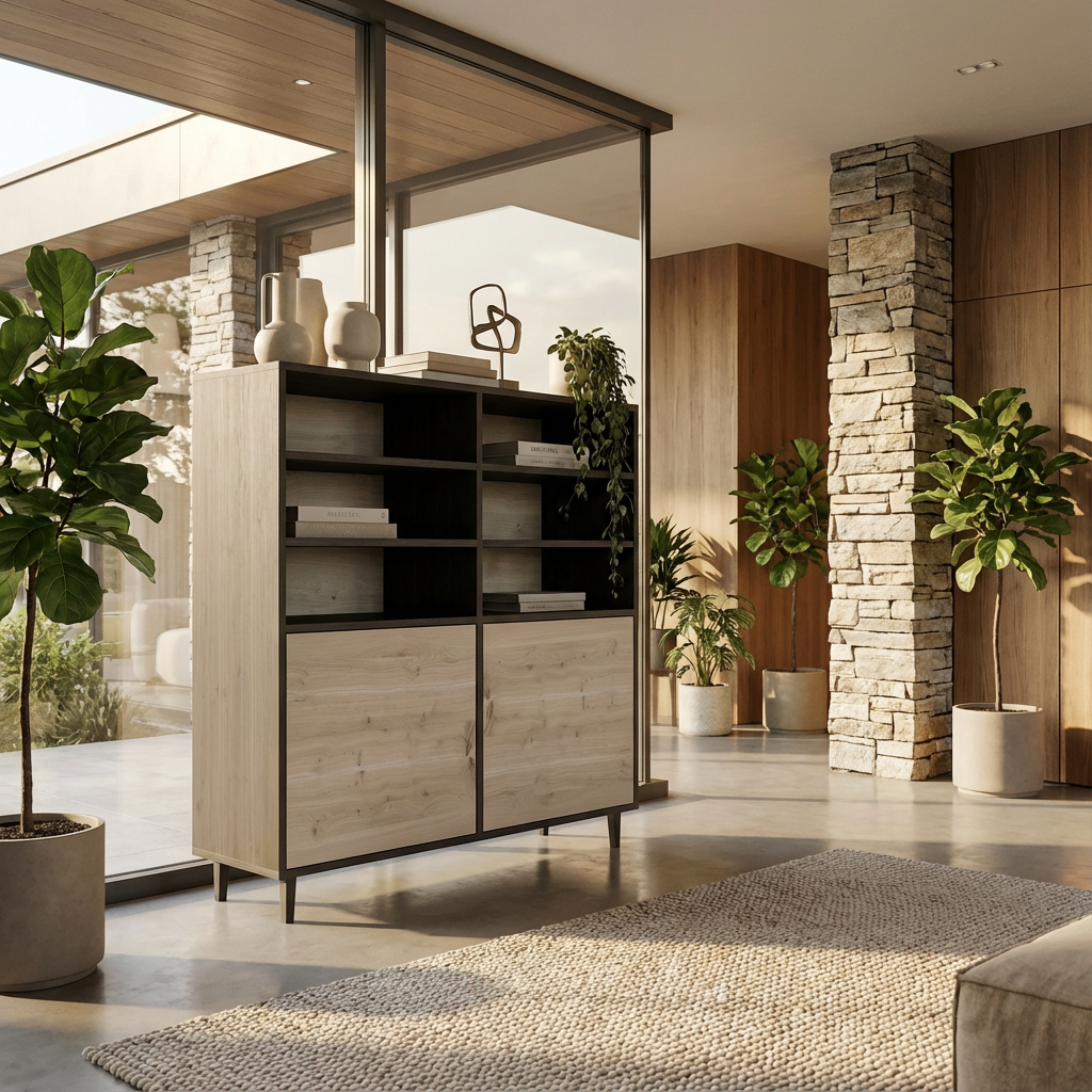 Highboard Eiche Rustikal - Schwarz/Weiss gewachst 120cm