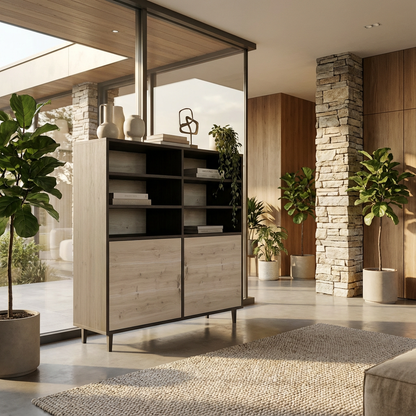 Highboard Eiche Rustikal - Schwarz/Weiss gewachst 120cm