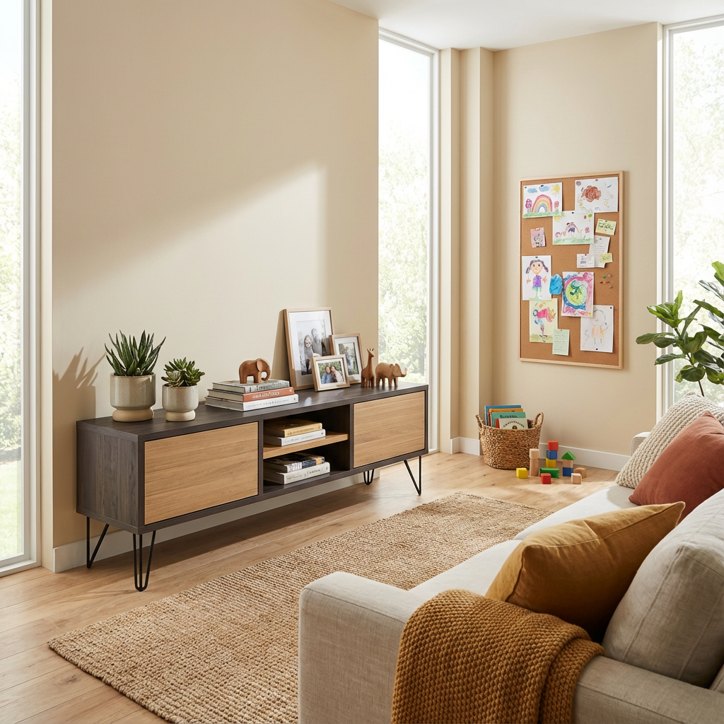 Lowboard Eiche Premium - Natur/Schwarz gewachst 150cm mit Stangenfuß