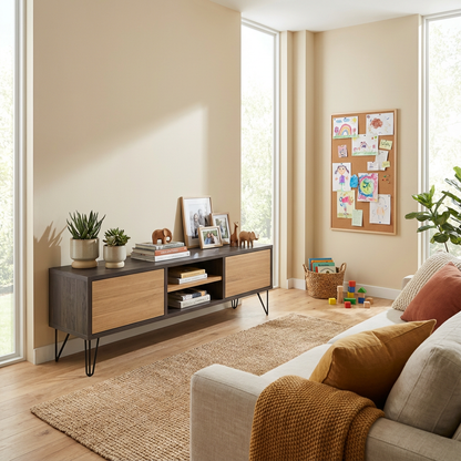 Lowboard Eiche Premium - Natur/Schwarz gewachst 150cm mit Stangenfuß