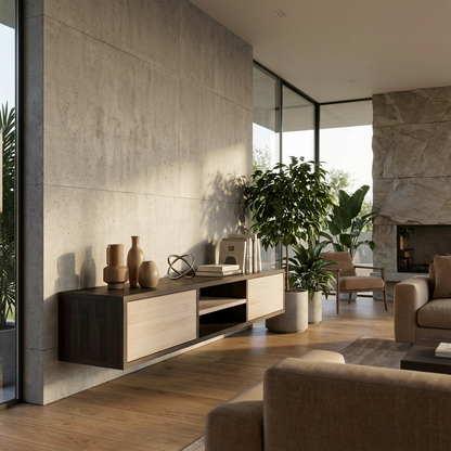 Lowboard Eiche Premium - Schwarz/Weiß gewachst 150cm mit Wandaufhängung