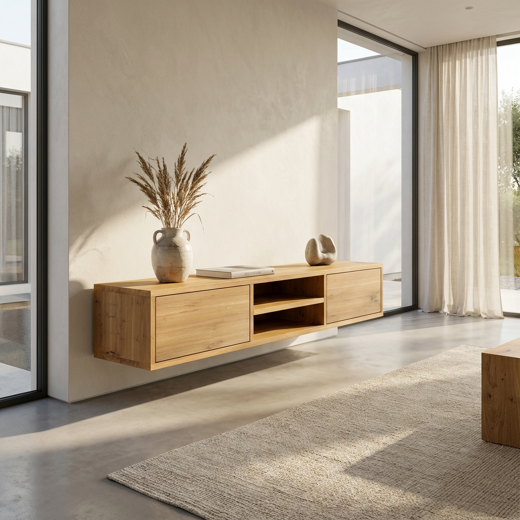 Lowboard Eiche Rustikal - Natur gewachst 150cm mit Wandaufhängung