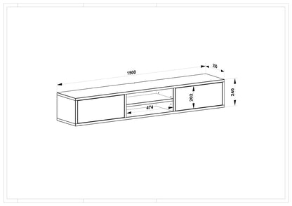 Lowboard Eiche Premium - Natur/Schwarz gewachst 150cm mit Wandaufhängung