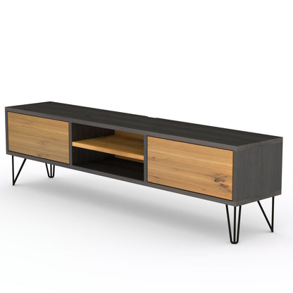 Lowboard Eiche Rustikal - Natur/Schwarz gewachst 150cm mit Stangenfuß