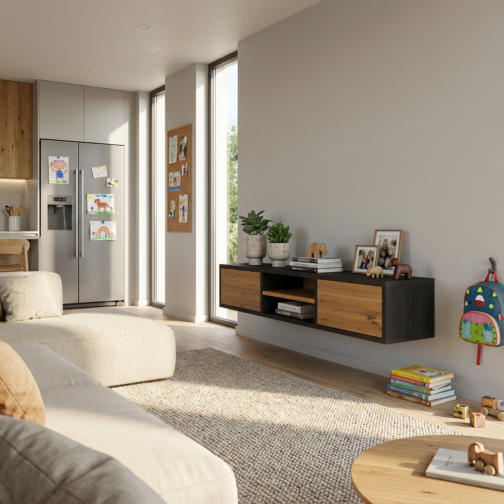 Lowboard Eiche Rustikal - Natur/Schwarz gewachst 150cm mit Wandaufhängung