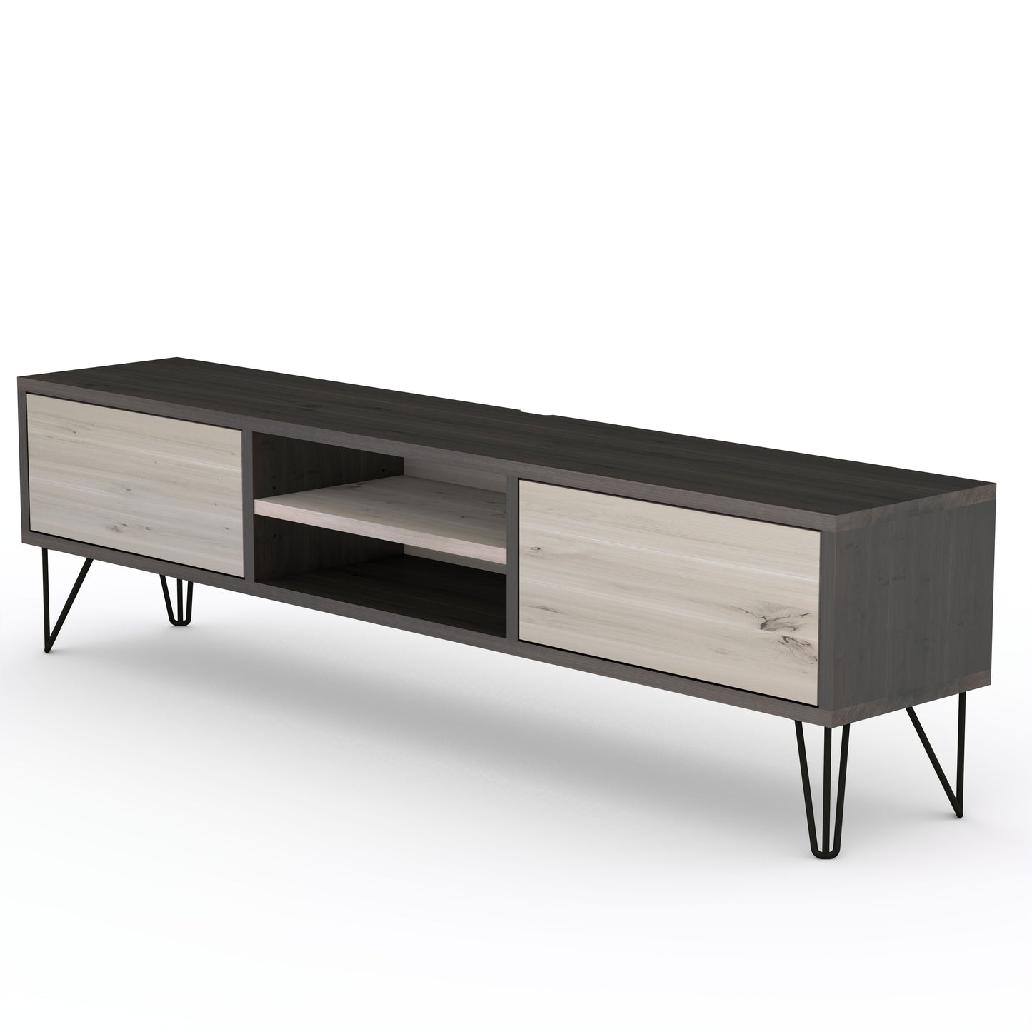 Lowboard Eiche Rustikal - Schwarz/weiß gewachst 150cm mit Stangenfuß