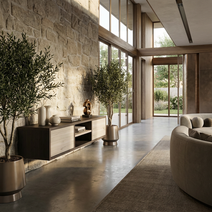 Rustic oak lowboard in black and white, 150cm with wall mounting, by Wildwuchs-Möbel, showcasing sleek design and finish.