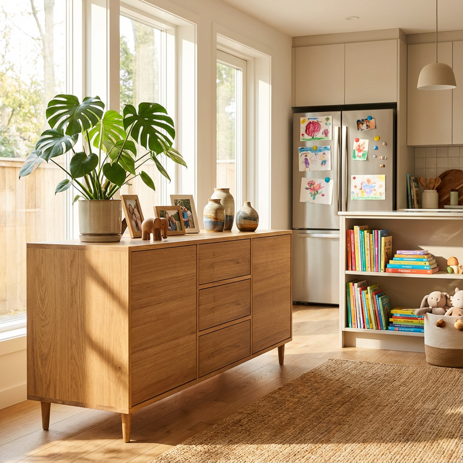Massives Eichen-Sideboard von Wildwuchs-Möbel, naturgeölt, 180cm breit, robustes Design und hochwertige Holzoptik.