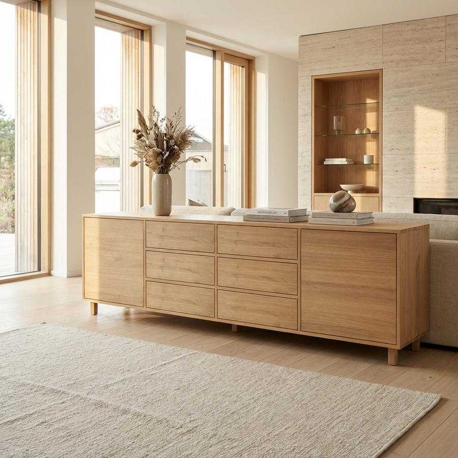 Helles Eichen-Sideboard von Wildwuchs-Möbel, naturgeölt, 240 cm lang, mit klaren Linien und stilvollem Design