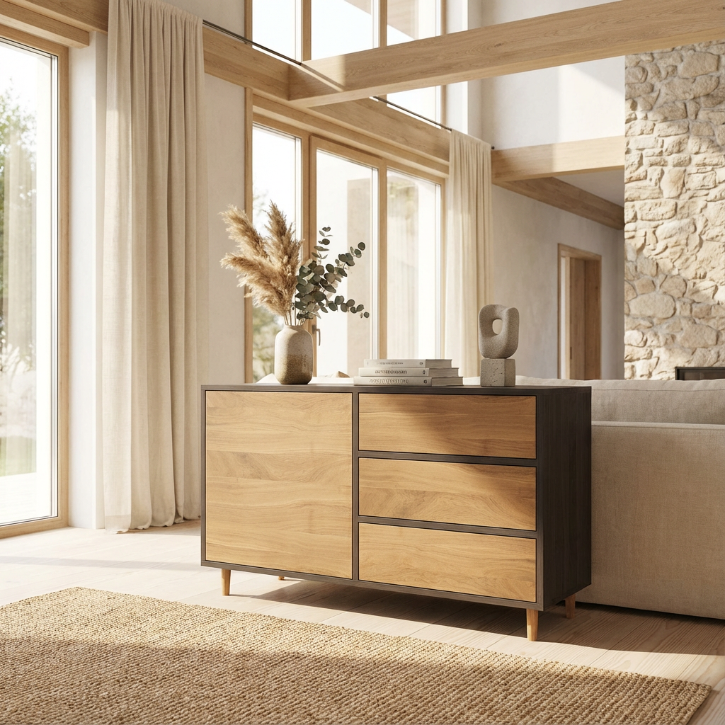 Sideboard Eiche Premium - Natur/Schwarz gewachst 120cm