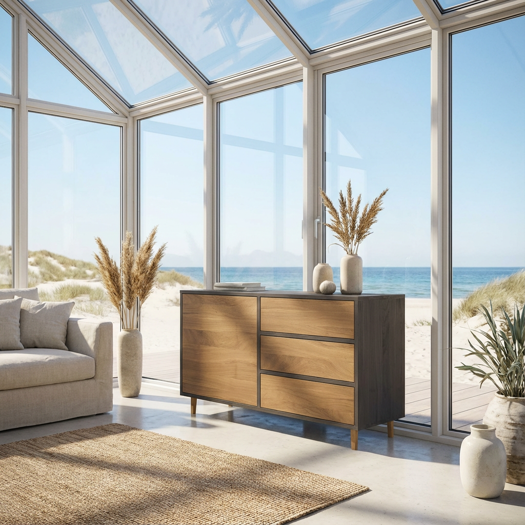 Sideboard Eiche Premium - Natur/Schwarz gewachst 120cm