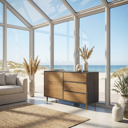 Sideboard Eiche Premium - Natur/Schwarz gewachst 120cm