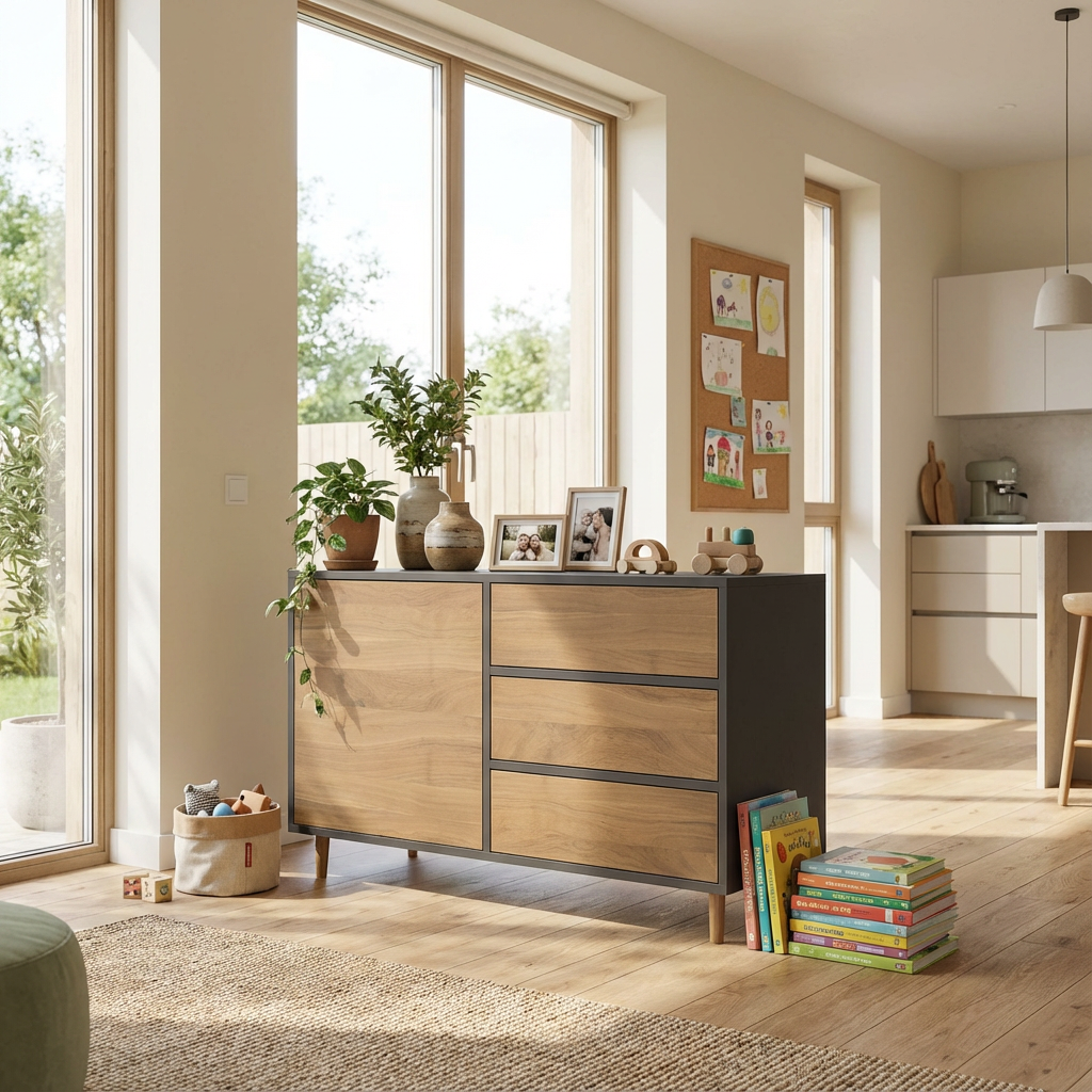 Sideboard Eiche Premium - Natur/Schwarz gewachst 120cm