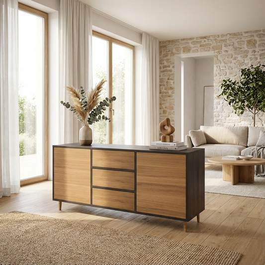 Sideboard Eiche Premium - Natur/Schwarz gewachst 180cm