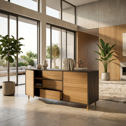 Sideboard Eiche Premium - Natur/Schwarz gewachst 180cm