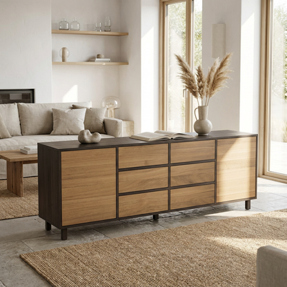 Sideboard Eiche Premium - Natur/Schwarz gewachst 240cm