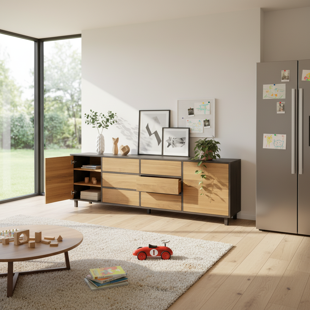 Sideboard Eiche Premium - Natur/Schwarz gewachst 240cm