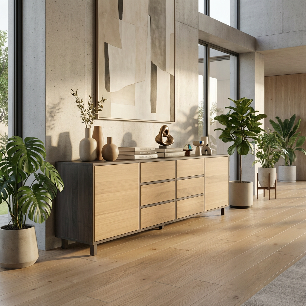 Sideboard Eiche Premium - Natur/Schwarz gewachst 240cm