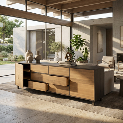 Sideboard Eiche Premium - Natur/Schwarz gewachst 240cm