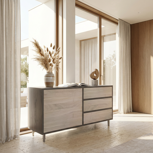 Sideboard Eiche Premium - Schwarz/Weiß gewachst 120cm