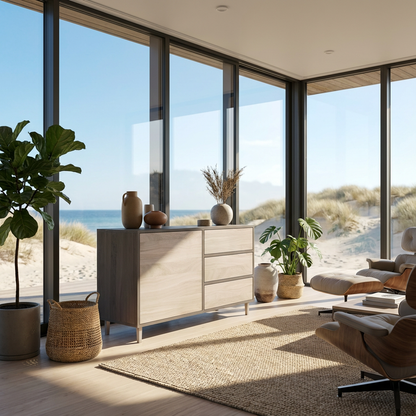 Sideboard Eiche Premium - Schwarz/Weiß gewachst 120cm