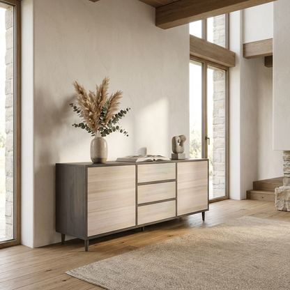 Sideboard Eiche Premium - Schwarz/Weiß gewachst 180cm